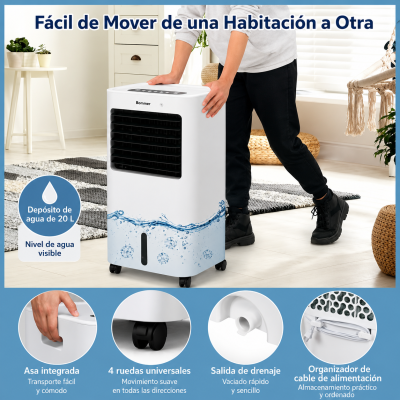 Enfriador de Aire Evaporativo 4 en 1 – Frescor, Humidificación y Purificación - Imagen 3